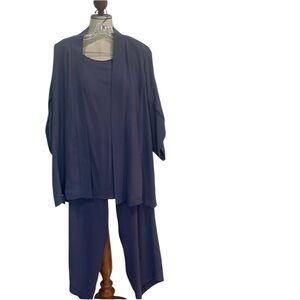 Eileen Fisher 100% silk pant suit jacket trousers  top 3 Piece Set women’s L